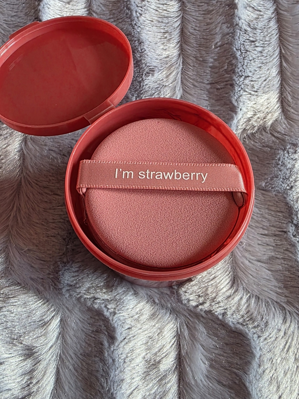 7 Piece Strawberry Pink Powder Puff Cushion Compact With Storage Container
